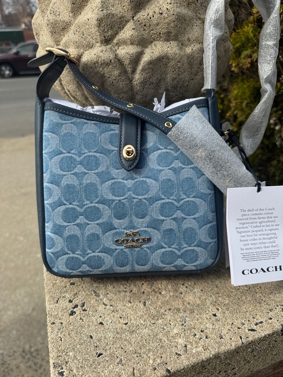 Coach Handbags - Coach Hadley Blue Denim Signature Jacquard Crossbody with Navy Trim NWT